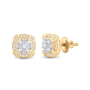 14kt Yellow Gold Baguette Diamond Circle Cluster Earrings 3/4 Cttw