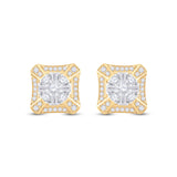 14kt Yellow Gold Baguette Diamond Square Cluster Earrings 3/4 Cttw