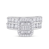 14kt White Gold Baguette Diamond Bridal Wedding Ring Band Set 2-1/5 Cttw