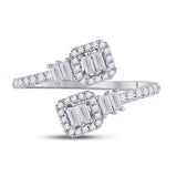 14kt White Gold Womens Baguette Diamond Bisected Band Ring 1/2 Cttw