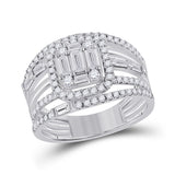 14kt White Gold Baguette Diamond Halo Bridal Wedding Ring Band Set 1 Cttw