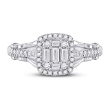 14kt White Gold Womens Baguette Diamond Square Cluster Ring 1/2 Cttw