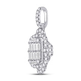 14kt White Gold Womens Baguette Diamond Quatrefoil Cluster Pendant 5/8 Cttw