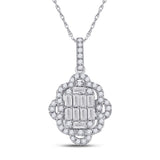 14kt White Gold Womens Baguette Diamond Quatrefoil Cluster Pendant 5/8 Cttw