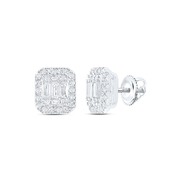 14kt White Gold Womens Baguette Diamond Cluster Earrings 1/2 Cttw