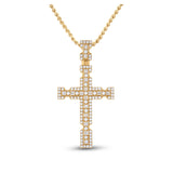 14kt Yellow Gold Mens Baguette Diamond Cross Charm Pendant 1-3/8 Cttw
