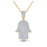 14kt Yellow Gold Mens Round Diamond Hamsa Hand Charm Pendant 3/4 Cttw