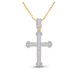 14kt Yellow Gold Mens Round Diamond Cross Charm Pendant 7/8 Cttw