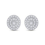 10kt White Gold Womens Round Diamond Oval Earrings 1/3 Cttw
