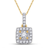 10kt Yellow Gold Womens Round Diamond Square Pendant 1/6 Cttw