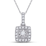 10kt White Gold Womens Round Diamond Square Pendant 1/6 Cttw