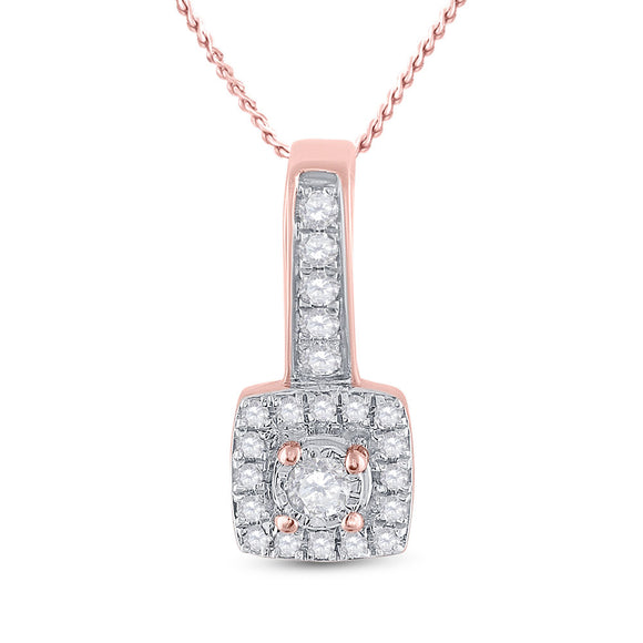 10kt Rose Gold Womens Round Diamond Square Pendant 1/5 Cttw