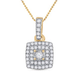 10kt Yellow Gold Womens Round Diamond Square Pendant 1/4 Cttw