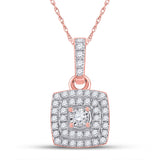 10kt Rose Gold Womens Round Diamond Square Pendant 1/4 Cttw