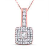 10kt Rose Gold Womens Round Diamond Square Pendant 1/3 Cttw