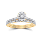 10kt Yellow Gold Round Diamond Oval Bridal Wedding Ring Band Set 1/3 Cttw