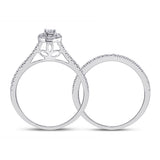 10kt White Gold Round Diamond Oval Bridal Wedding Ring Band Set 1/3 Cttw