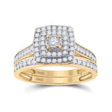 10kt Yellow Gold Round Diamond Halo Bridal Wedding Ring Band Set 1/2 Cttw