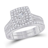 10kt White Gold Round Diamond Halo Bridal Wedding Ring Band Set 1/2 Cttw