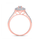 10kt Rose Gold Round Diamond Halo Bridal Wedding Ring Band Set 1/2 Cttw