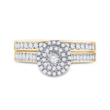 10kt Yellow Gold Round Diamond Halo Bridal Wedding Ring Band Set 1/2 Cttw
