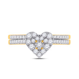 10kt Yellow Gold Round Diamond Heart Bridal Wedding Ring Band Set 1/2 Cttw