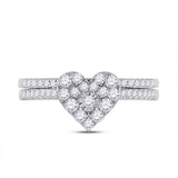 10kt White Gold Round Diamond Heart Bridal Wedding Ring Band Set 1/2 Cttw