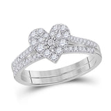 10kt White Gold Round Diamond Heart Bridal Wedding Ring Band Set 1/2 Cttw