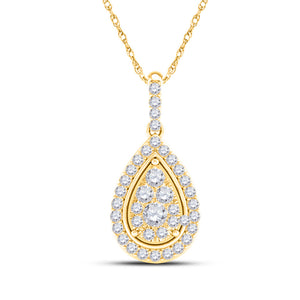 14kt Yellow Gold Womens Round Diamond Teardrop Pendant 1/4 Cttw
