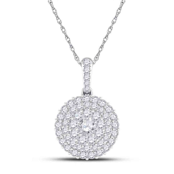 14kt White Gold Womens Round Diamond Cluster Pendant 1/2 Cttw