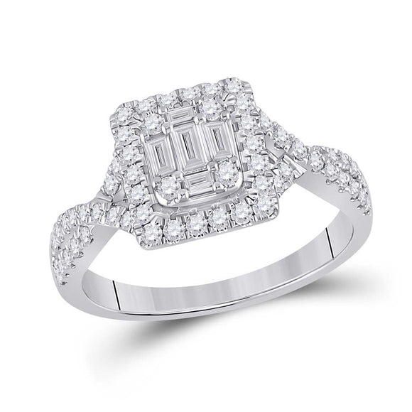 14kt White Gold Womens Baguette Diamond Square Ring 5/8 Cttw