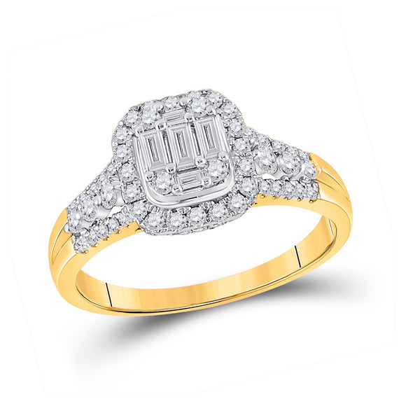 14kt Yellow Gold Womens Baguette Diamond Square Cluster Ring 3/4 Cttw