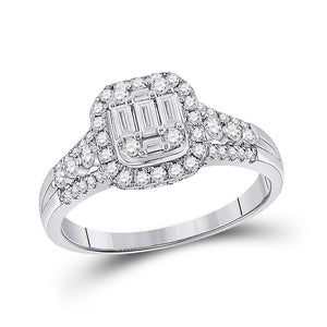 14kt White Gold Womens Baguette Diamond Square Cluster Ring 3/4 Cttw