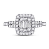14kt White Gold Womens Baguette Diamond Square Ring 3/4 Cttw