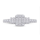 14kt White Gold Womens Baguette Diamond Cluster Ring 5/8 Cttw