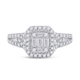 14kt White Gold Womens Baguette Diamond Square Ring 3/4 Cttw