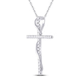 14kt White Gold Womens Round Diamond Cross Pendant 1/2 Cttw