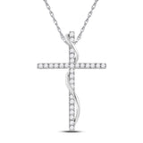 14kt White Gold Womens Round Diamond Cross Pendant 1/2 Cttw