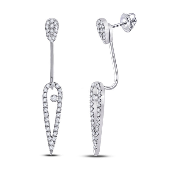 14kt White Gold Womens Round Diamond Fashion Earrings 1/2 Cttw
