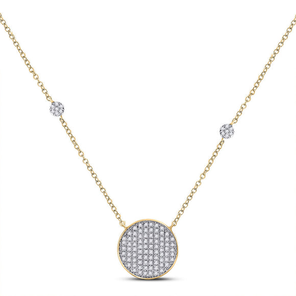 10kt Yellow Gold Womens Round Diamond Circle Cluster Necklace 1/4 Cttw