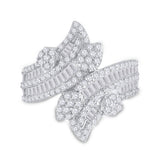14kt White Gold Womens Baguette Diamond Bypass Cluster Fashion Ring 1-1/3 Cttw