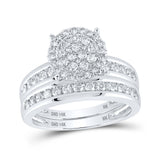 14kt White Gold His Hers Round Diamond Cluster Matching Wedding Set 1-1/2 Cttw