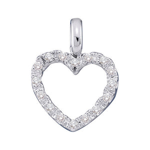 10kt White Gold Womens Round Diamond Heart Pendant 1/10 Cttw