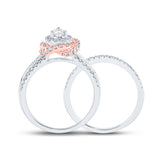 14kt Two-tone Gold Pear Diamond Halo Bridal Wedding Ring Band Set 1 Cttw