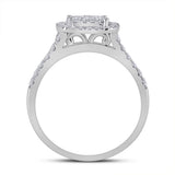 10kt White Gold Round Diamond Square Halo Bridal Wedding Ring Band Set 1 Cttw