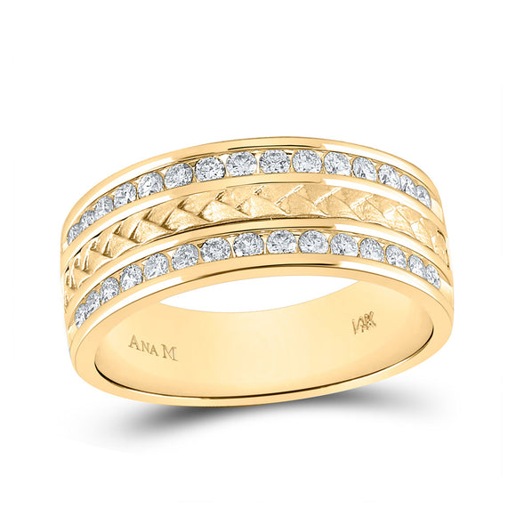 14kt Yellow Gold Mens Round Diamond Wedding Braid Inlay Band Ring 3/4 Cttw