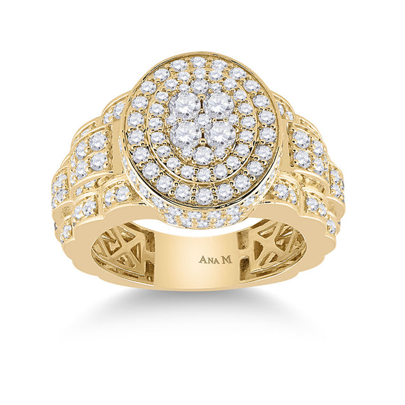 14kt Yellow Gold Mens Round Diamond Oval Ring 2-3/4 Cttw
