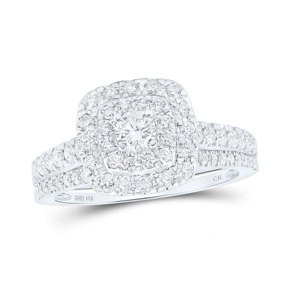 14kt White Gold Round Diamond Halo Bridal Wedding Ring Band Set 1 Cttw