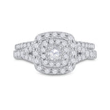 14kt White Gold Round Diamond Halo Bridal Wedding Ring Band Set 1 Cttw