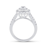14kt White Gold Round Diamond Halo Bridal Wedding Ring Band Set 1 Cttw